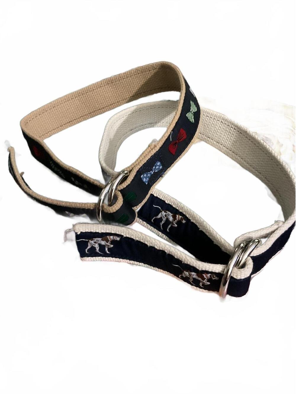 Moon Shine Set of 2 Adjustable Canvas Belt with Dog and Bow Tie Designs Size S